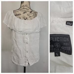 Affliction Top Womens SZ Large Boho Ruffle Off Shoulders White Embellished